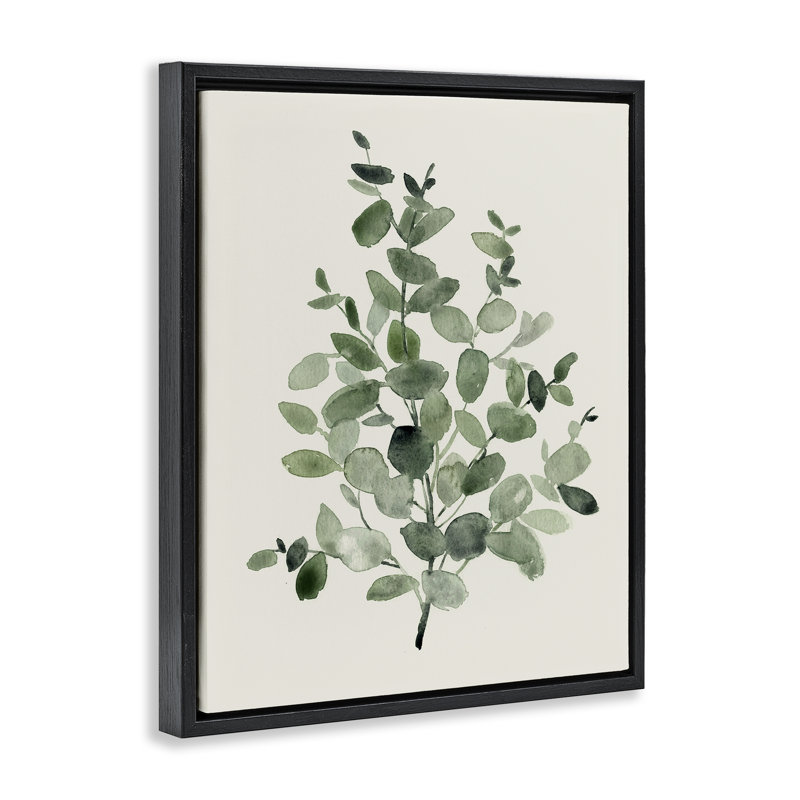 Flecked Green Botanical Leaves, Jet Black Floater Frame, 21" H x 17" W
