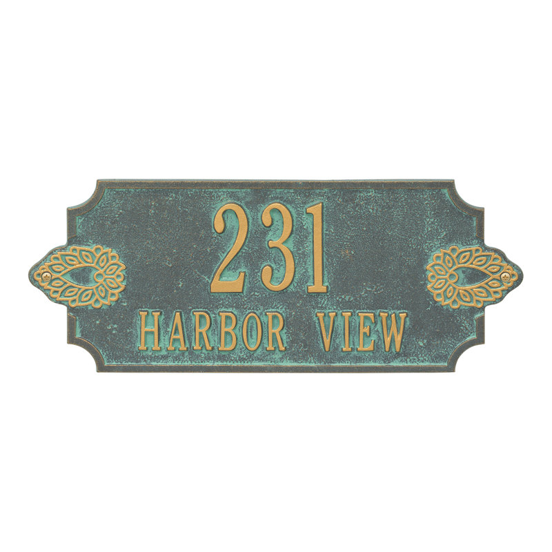 Plaque d'adresse murale personnalisée 2 lignes Sofia, Bronze vert-de-gris / or, Oui