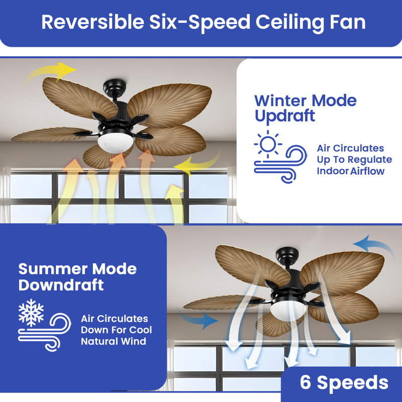 Akam 52'' Brown Tropical Ceiling Fan with LED Light and Remote