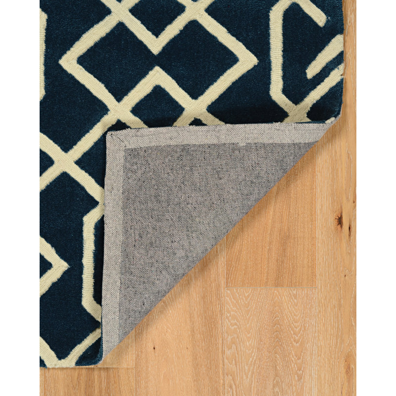 Tapis bleu marine et ivoire fait à la main Equelle, Rectangle 5 pi x 7 pi