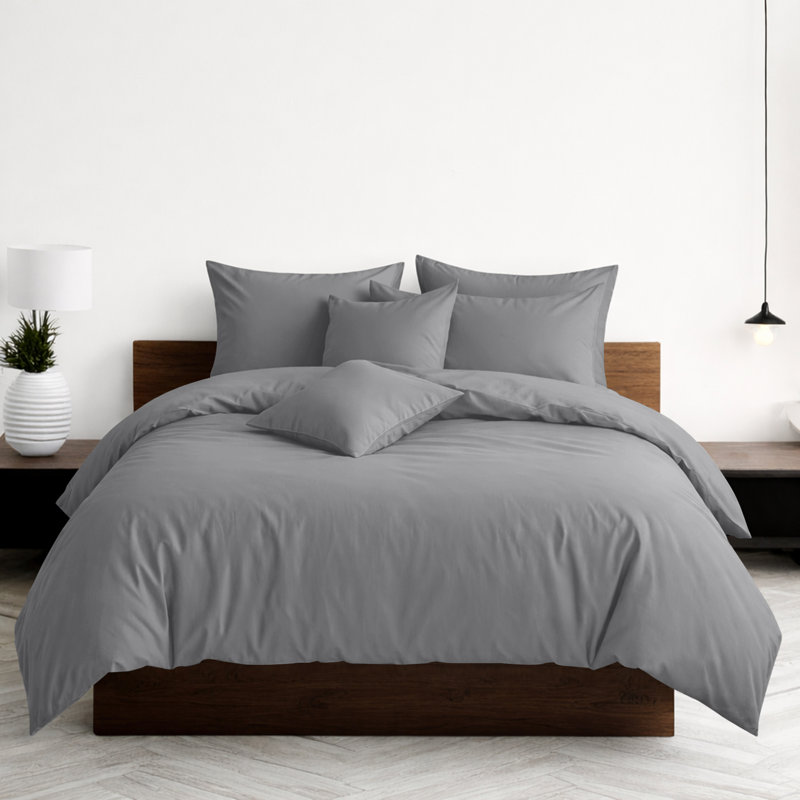 Luxury 3-Piece Dyed Duvet Cover Set With Pillowcases, Single Duvet Cover Set + 2 Pillowcases, Grey