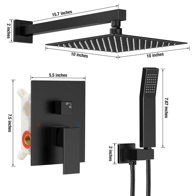 Robinet de douche 10 po, Noir mat