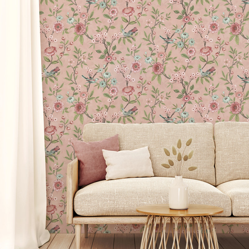 Brambly 10.5m x 52cm Cottage Floral Wallpaper Roll, Pink