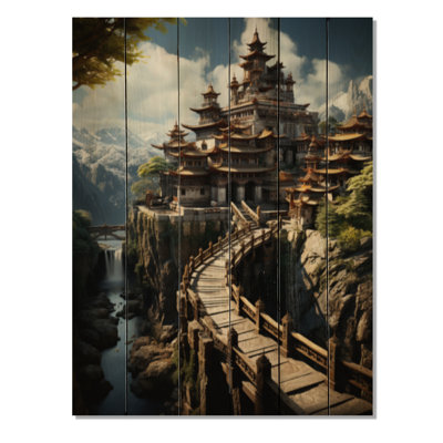 Art asiatique, monastère tibétain II sur bois