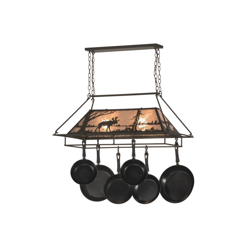 Moose at Lake Handcrafted Hanging Pot Rack, Oil Rubbed Bronze