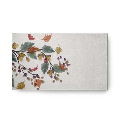 Tapis intérieur / extérieur gris / vert en chenille tissé à la machine Floral
