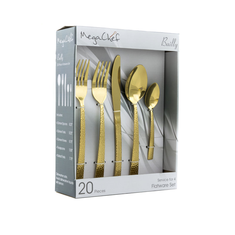 Mega Chef Baily Stainless Steel Flatware Set - Service for 4, Gold