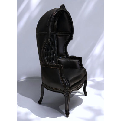 Tufted Black Faux Leather Balloon Back Chair