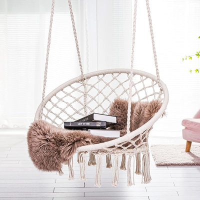 Ezekiah 1 Person Cotton Chair Hammock with Canopy, and Tree Strap,