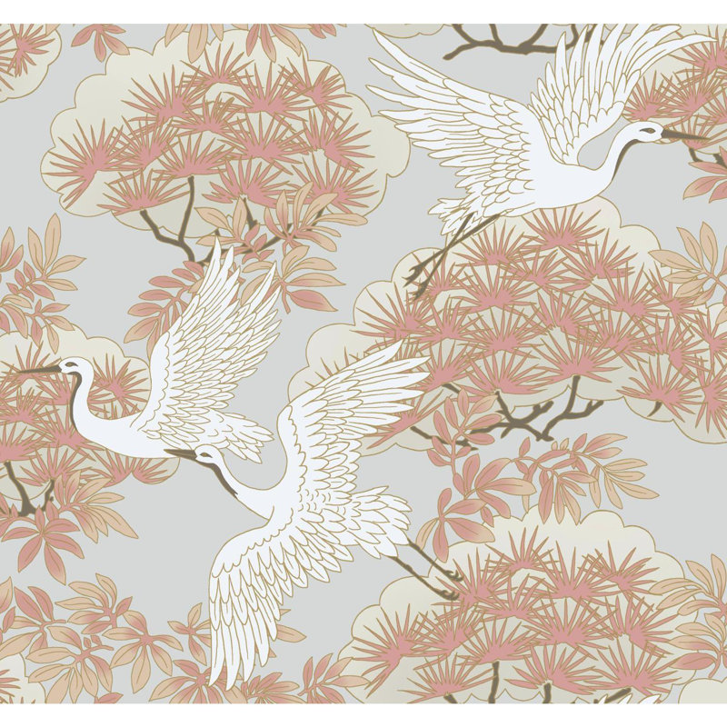 Rouleau de papier peint L 27 pi x l 27 po Sprig and Heron, Orange