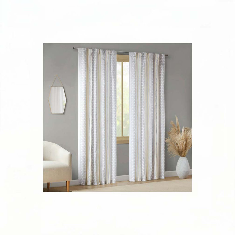 Polyester Curtains,Curtain Panel with Tufted Stripe and Lining
