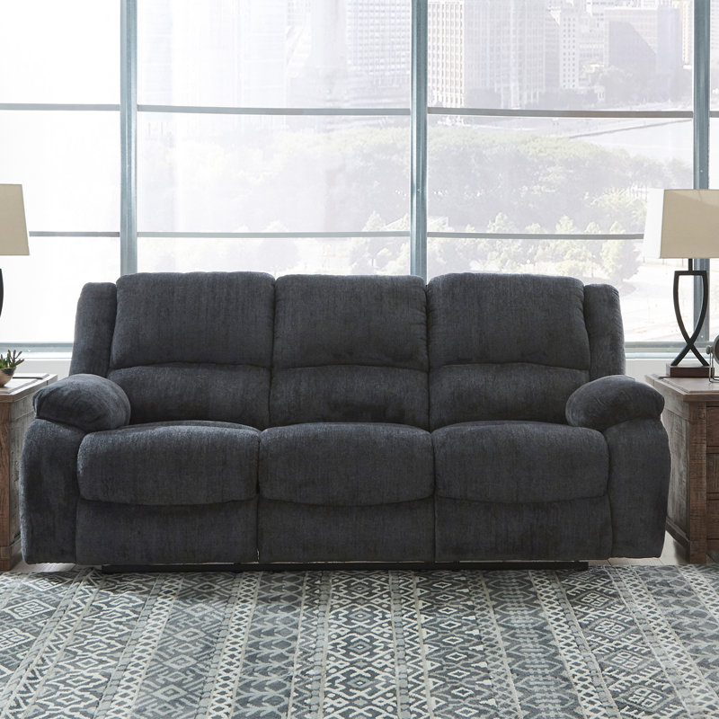 Dametris 88" Pillow Top Arm Reclining Sofa, Dark Gray