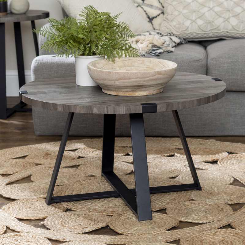 Table basse ronde à pieds croisés Paramus, Gris ardoise, Noir