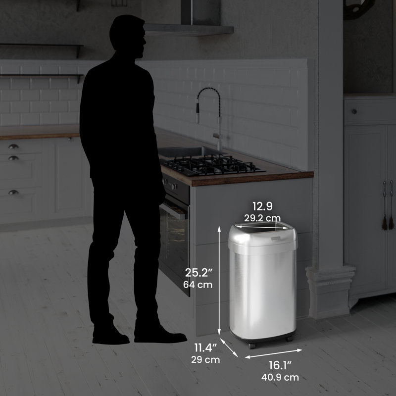 Poubelle de cuisine à dessus ouvert avec roulettes Itouchless, 13 gal