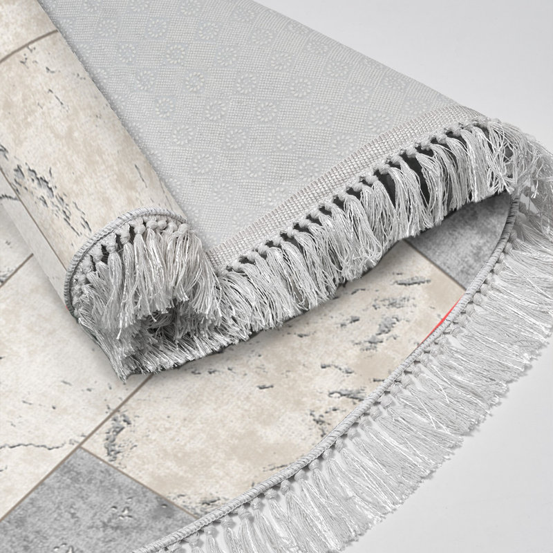 Tapis ovale ovale en polyamide tissé à la machine gris Elvena, Ovale 5 pi 3 po x 7 pi 7 po