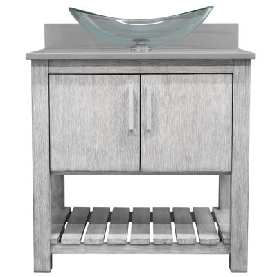 36-inch Bathroom Vanity with Quartz Top, Glass Sink and Hardware
