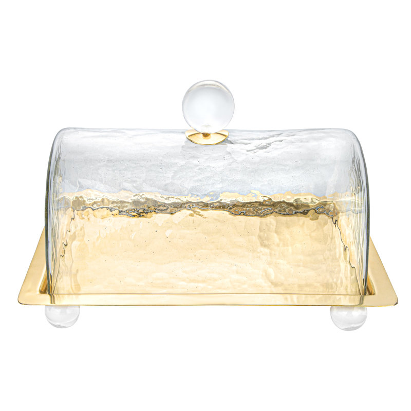 Dôme de gâteau rectangulaire doré avec poignée boule - L 10,2 po, Or / transparent