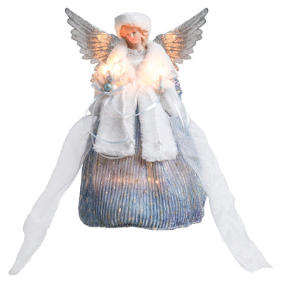 Lighted Angel Christmas Tree Topper With Silver Wings & Blue Gown,festive Angel Figurine With Led Lights, Elegant Tree Decoration For Holiday Ambiance
