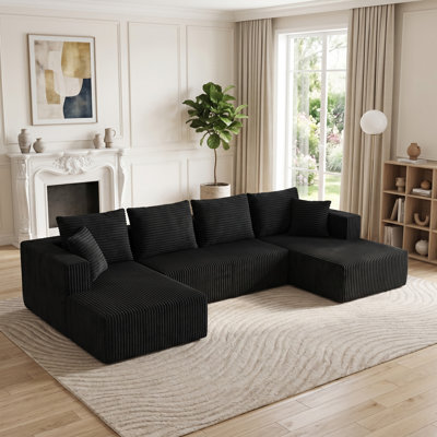 Modern 132" Oversized U-Shaped Modular Sectional Sofa With Corduroy Reversible Chaise