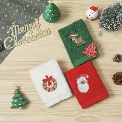Christmas Hand Towels, 3 Piece 12X18 Inch Dish Towel Bathroom Kitchen,100% Cotton,Decorative Dish Face Towels Set For Drying,Cleaning,Cooking And Decorations,Embroidered Holiday Design