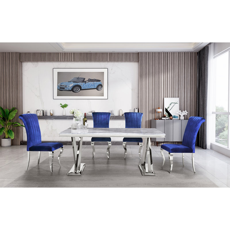 Chaise en velours Franciska, Bleu, Argent