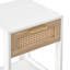 Table de bout en rotin de 15,75 po avec tiroir, table de chevet moderne, table d'appoint pour le salon, la chambre à coucher, blanc