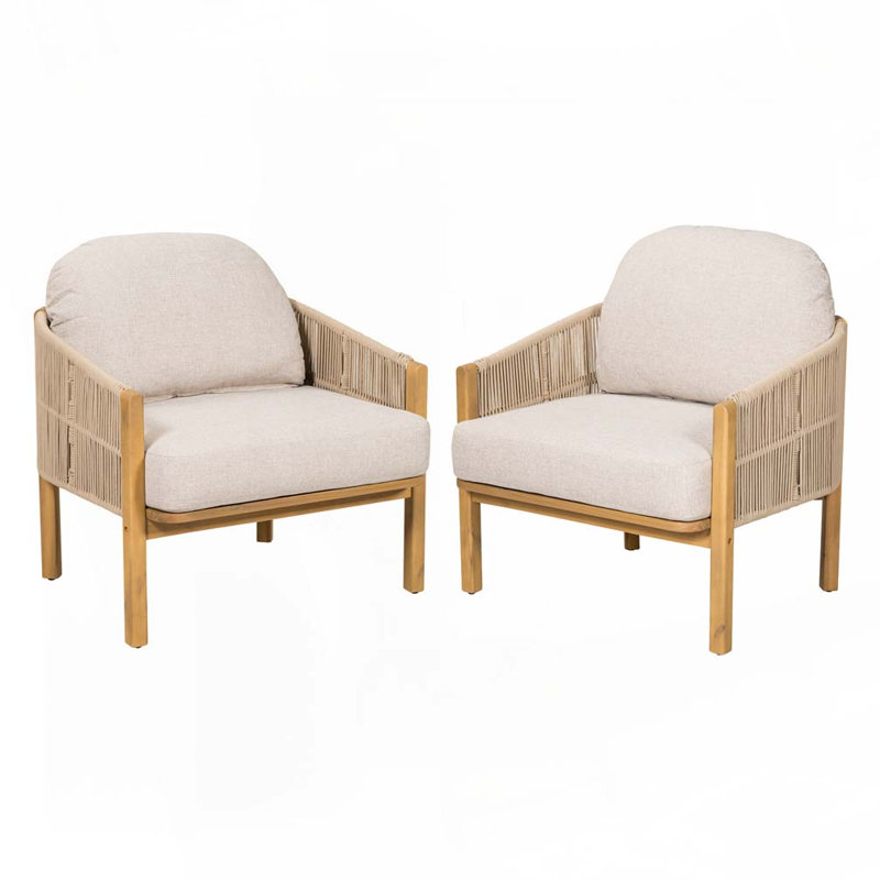 Acacia Wood Outdoor Club Chair,Armchair, Beige/Natural Frame