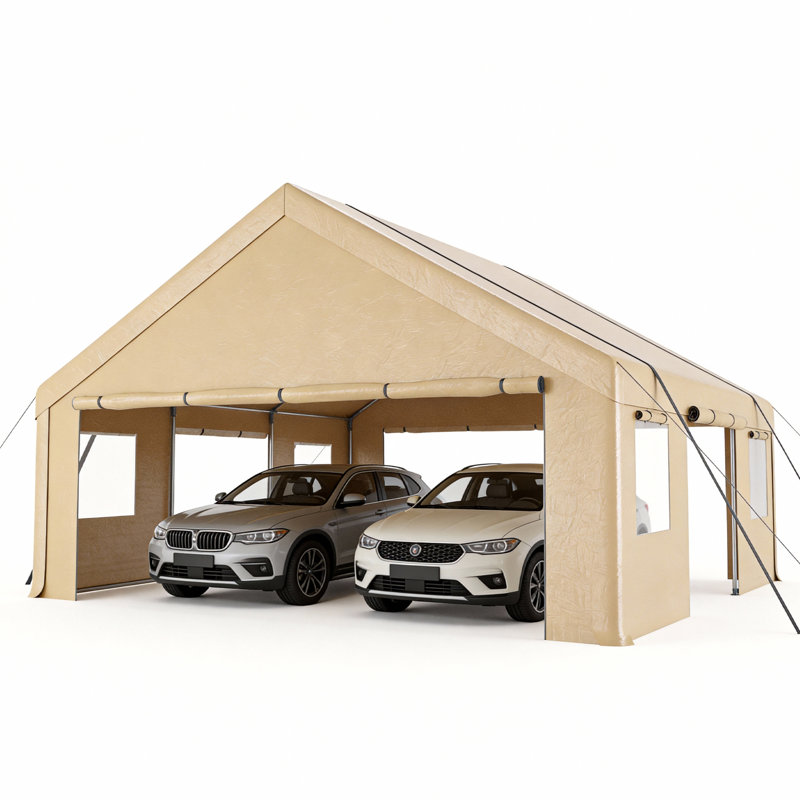 Heavy Duty Carport Portable Garage, 20 Ft. W x 20 Ft. D, Khaki