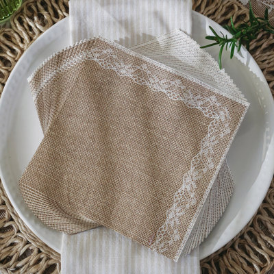 Kate Aspen Burlap & Lace Party Decorations 62 Piece Party Tableware Set, Rustic Charm Bridal Showers and Wedding Tableware for 16 Guests