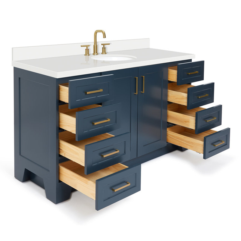 61 IN.  Single Bathroom Vanity, Oval, Midnight Blue, White Quartz