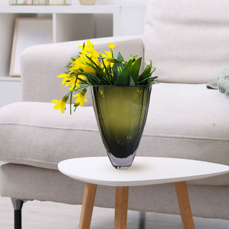 Minimalist Kaltman Glass Table Vase, Green, 11" H x 5" W x 5" L