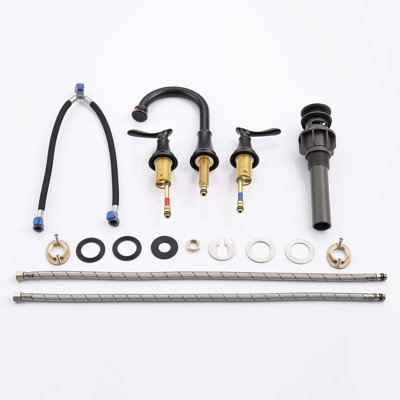 Robinet de lavabo de salle de bain espacé 8 pouces, bronze huilé - 3 trous, 360, bec pivotant, 2 lavabos avec bonde escamotable et tuyau d'arrosage