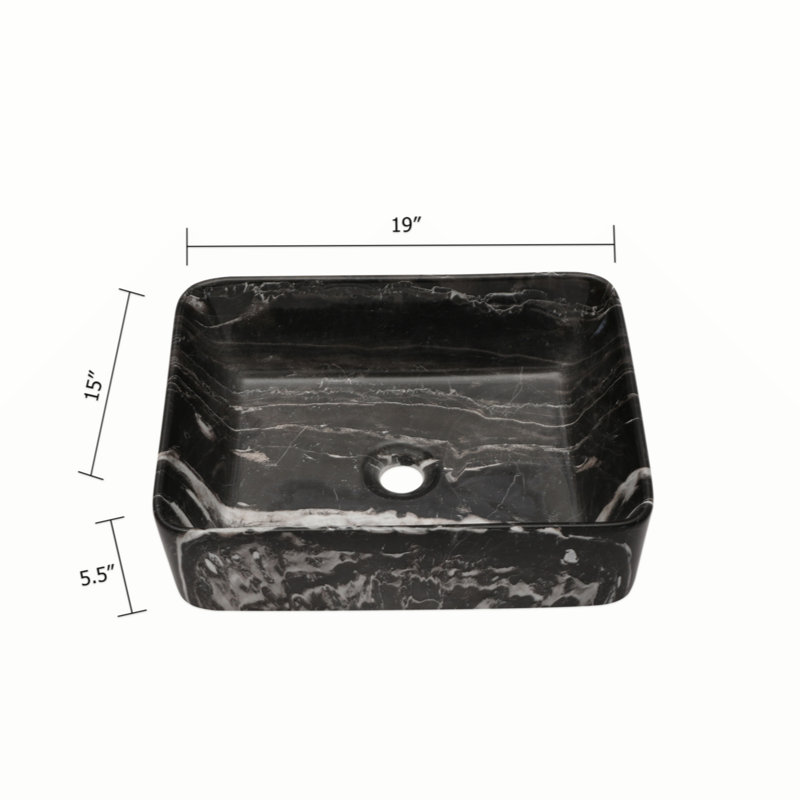 19" x 15" Black and Gray Marble Pattern Ceramic Rectangular Vessel Sink