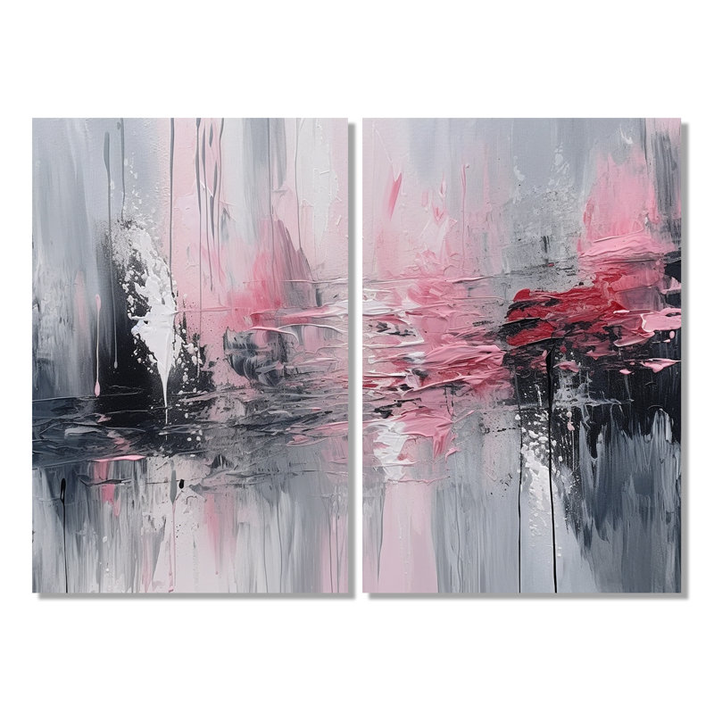 Evolving Shapes In Pink Marble IV - Grandes impressions géométriques abstraites sur toile, 2 pièces, H 36 po x l 48 po
