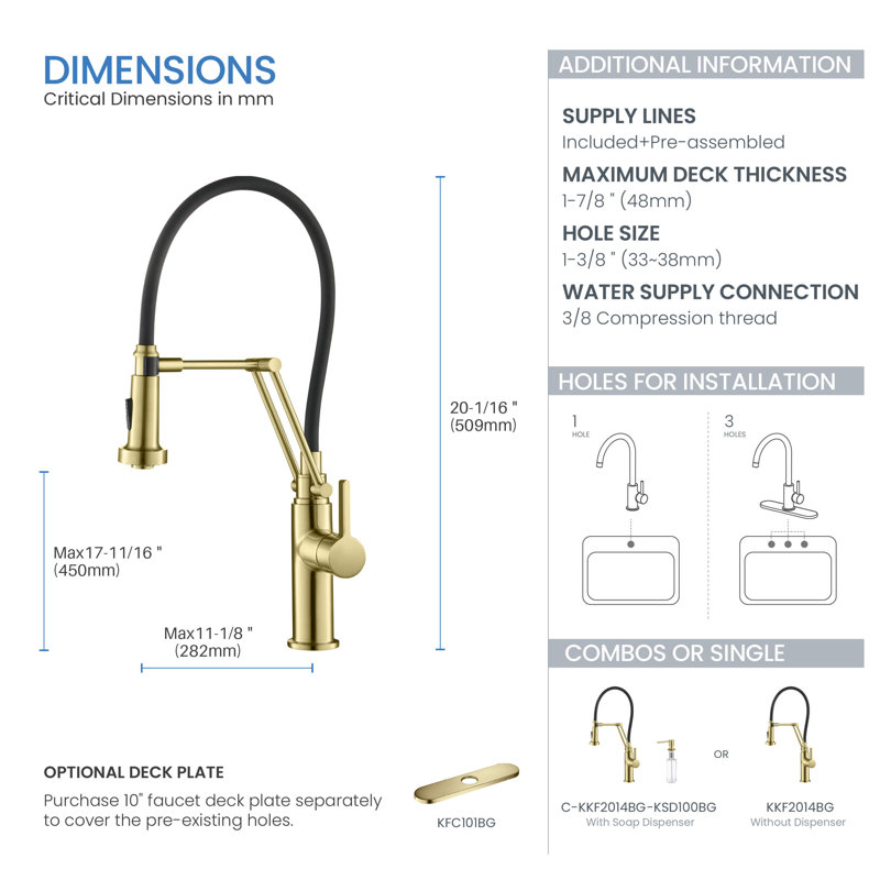 KIBI Engel Pull Down Kitchen Faucet, Brushed Gold