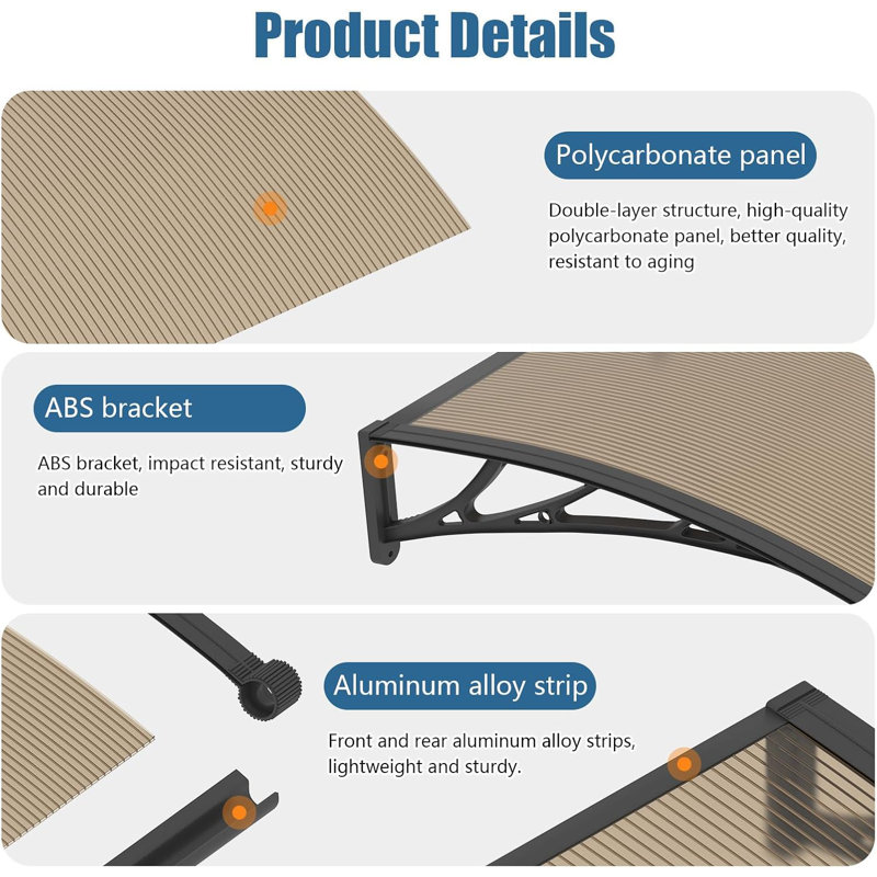 Large Drainage Grooves Window Awning Door Canopy 5mm Polycarbonate Hollow Panel Seamless One-Piece Curved Canopy for Porch Deck Patio Outdoor DIY Store Front Weatherproof Protection 40"D x 60" W Clear