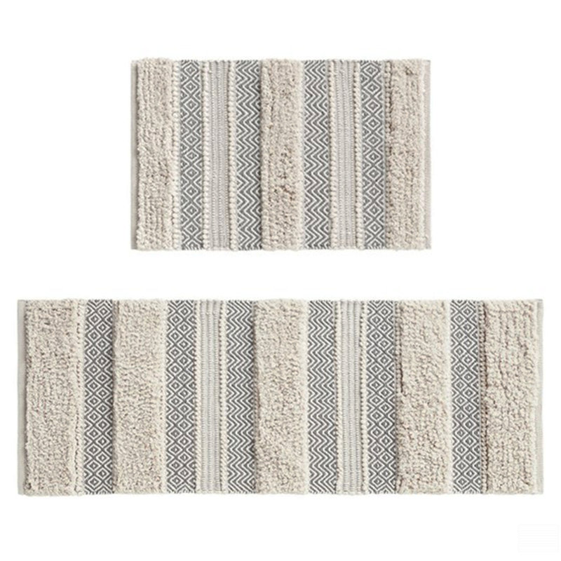 Tapis de bain tissé à rayures texturées 22 po x 58 po, Beige clair