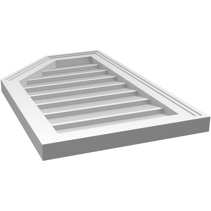 Half Octagon Top Left Surface Mount Signature Urethane Non-Functional Gable Vent Primed Tan, 1.5" H x 16" L x 26" W