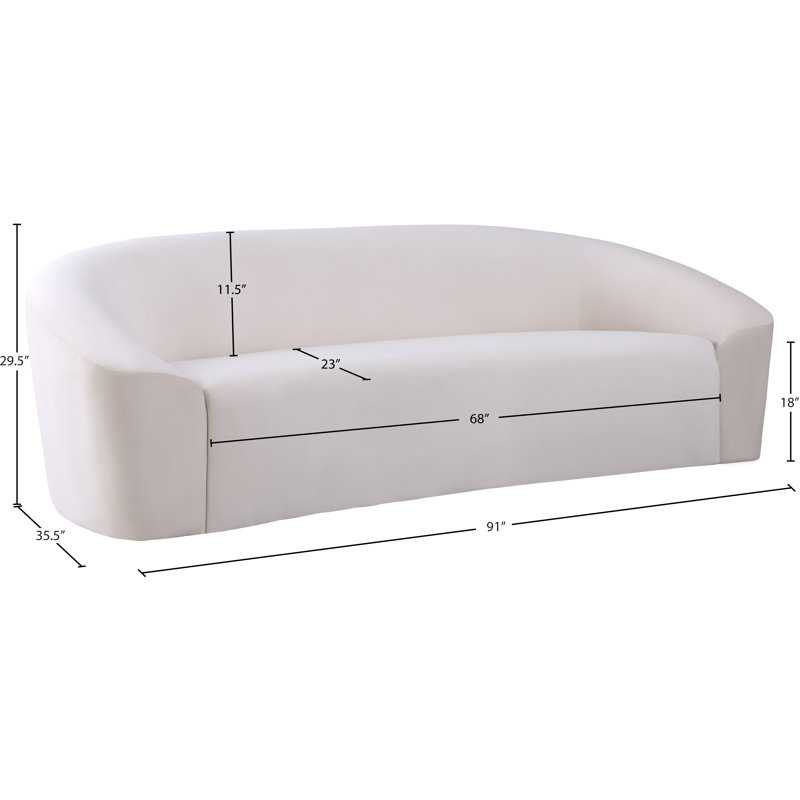 Canapé courbé Alaw, Velours crème, H 29,5 po x l 91 po x P 35,5 po