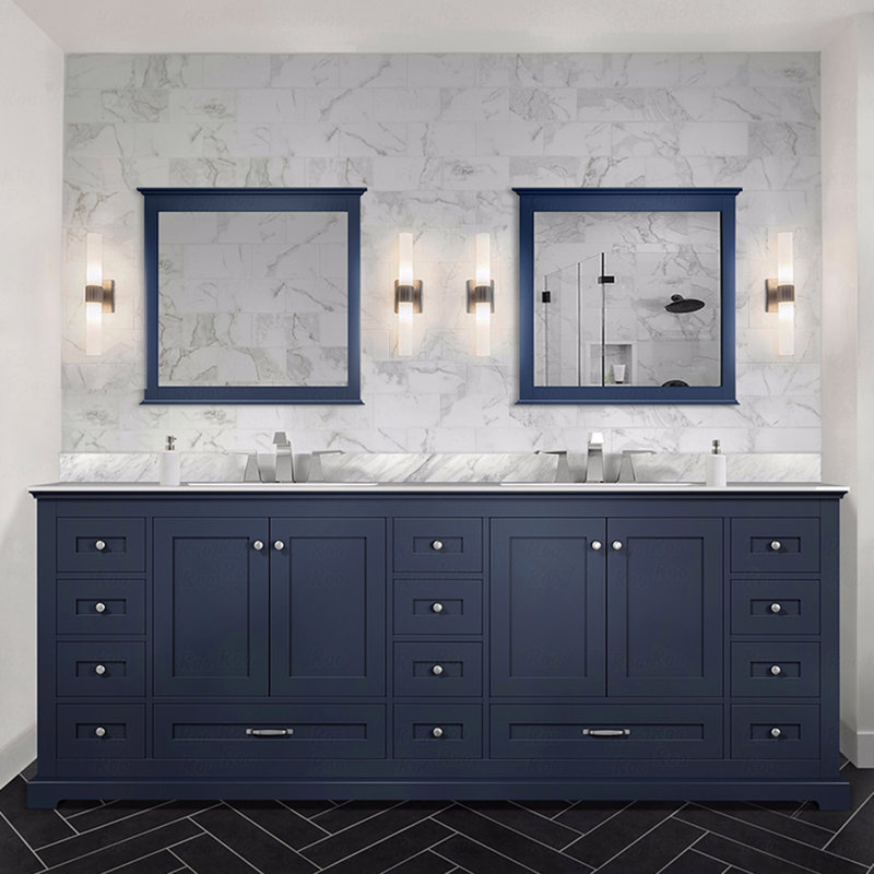 Meuble-lavabo double 84 po x 22 po, comptoir en marbre de Carrare, Marbre de Carrare blanc, Bleu
