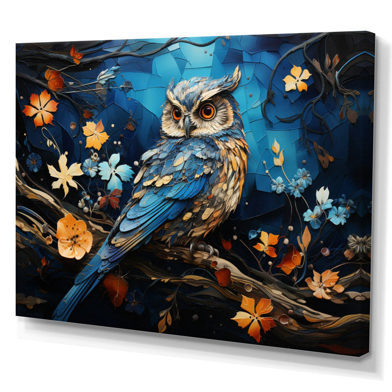 «Blue Owl Nights Watch Collage II», reproduction sur toile, Toile tendue, H 34 po x l 44 po x P 1,5 po