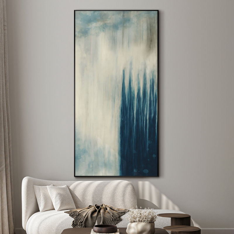 Très grande impression murale abstraite bleue - Œuvre d'art moderne moderne à flux vertical pour le salon ou la chambre à coucher, assemblage requis (assemblage requis)