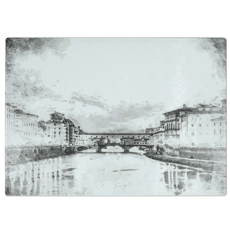 Tempered Glass Ponte Vecchio Bridge in Florence Italy Chopping Board, 39 cm W x 28.5 cm L
