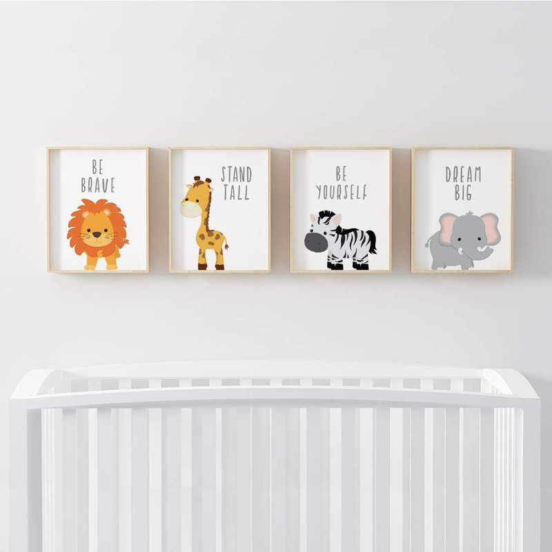 Daelen, animaux de la jungle, citations inspirantes, lion, girafe, zèbre, éléphant, ensemble de 4 impressions sur papier