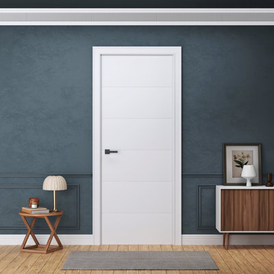 Door Harbor 80 in. H Solid Wood and MDF Primed Prehung Door with Hinges and Door Frame