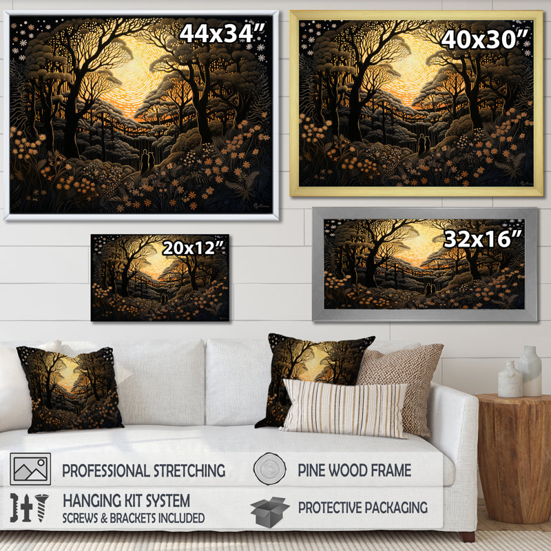 «Countryside Romance Magical Full Moon Trees», reproduction sur toile, H 12 po x l 20 po x P 1 po, Cadre photo blanc