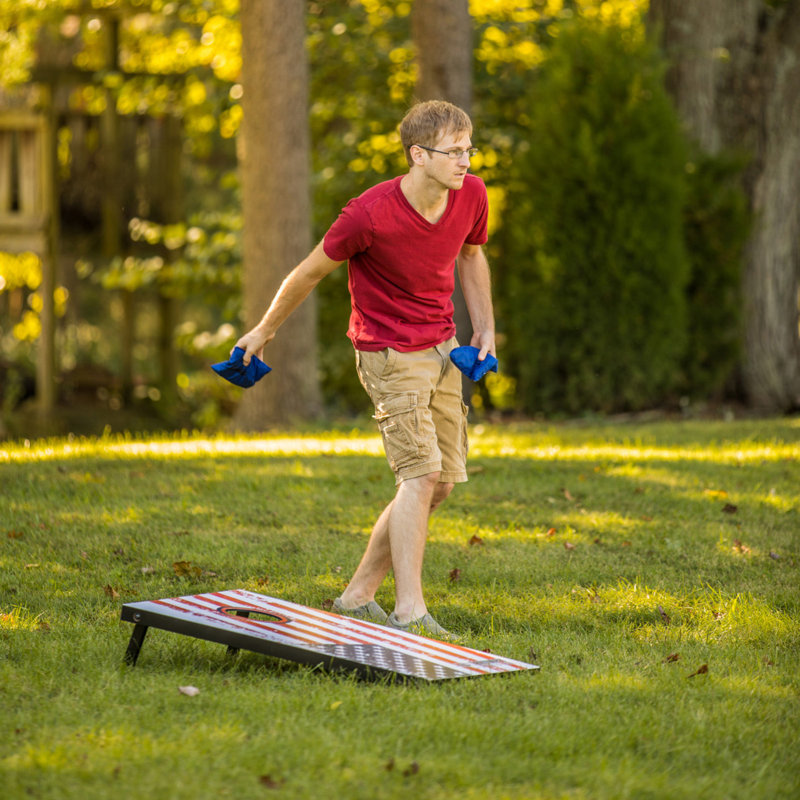 Patriotic American Flag Cornhole Set with Red and Blue Bean Bags