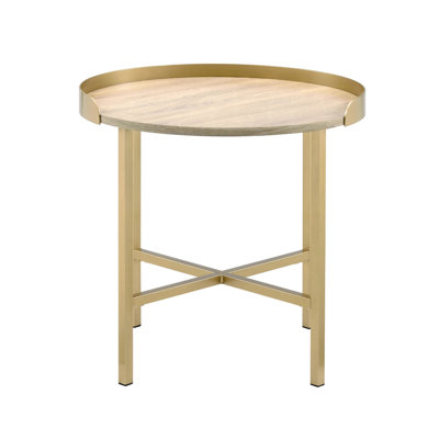Table de bout ronde avec plateau et plateau de table seulement, sans chaises.
