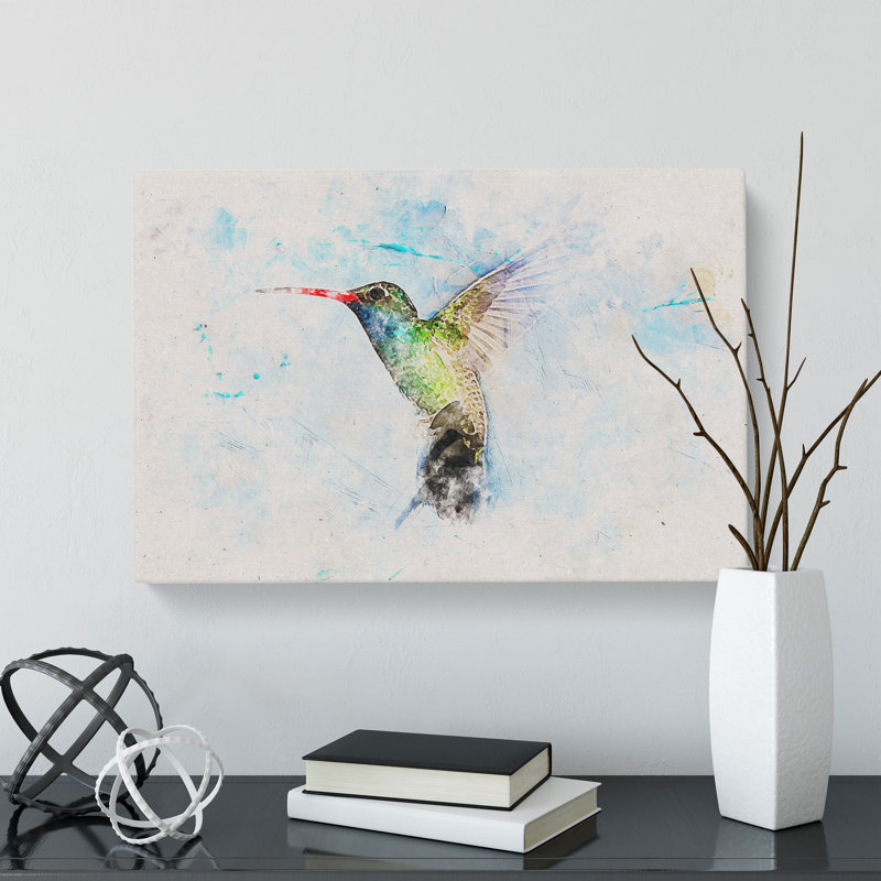 Hummingbird Paint Smudge Watercolour - Wrapped Canvas Print, 40cm H x 60cm W x 3cm D