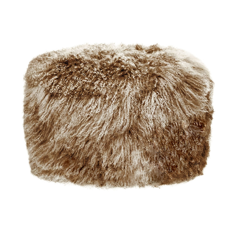 Round Tibetan Lamb Sheepskin Ottoman, 30" Diameter x 16" High, Taupe Tip